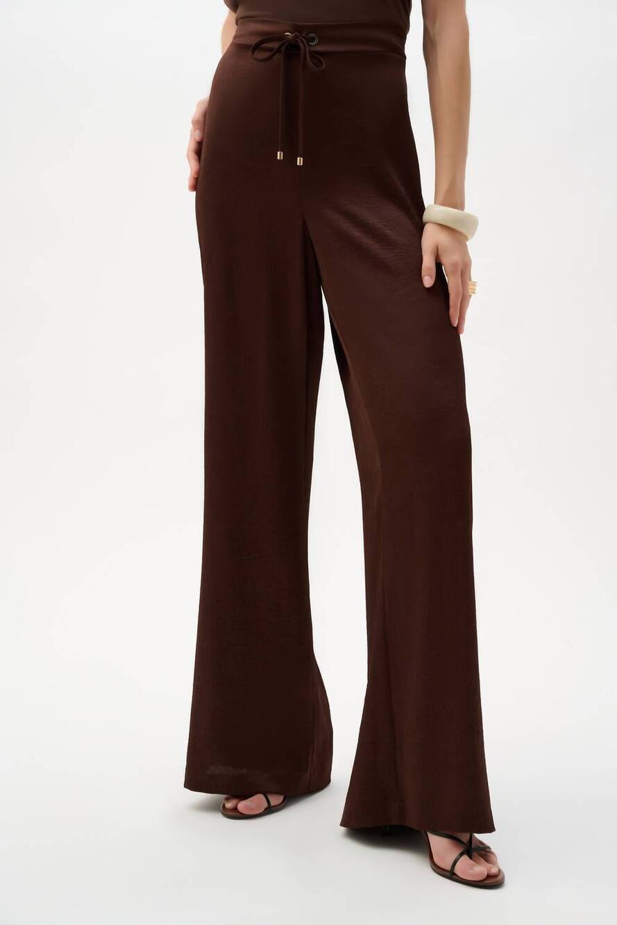 NEW JOSEPH RIBKOFF crushed satin wide leg pant in mahogany